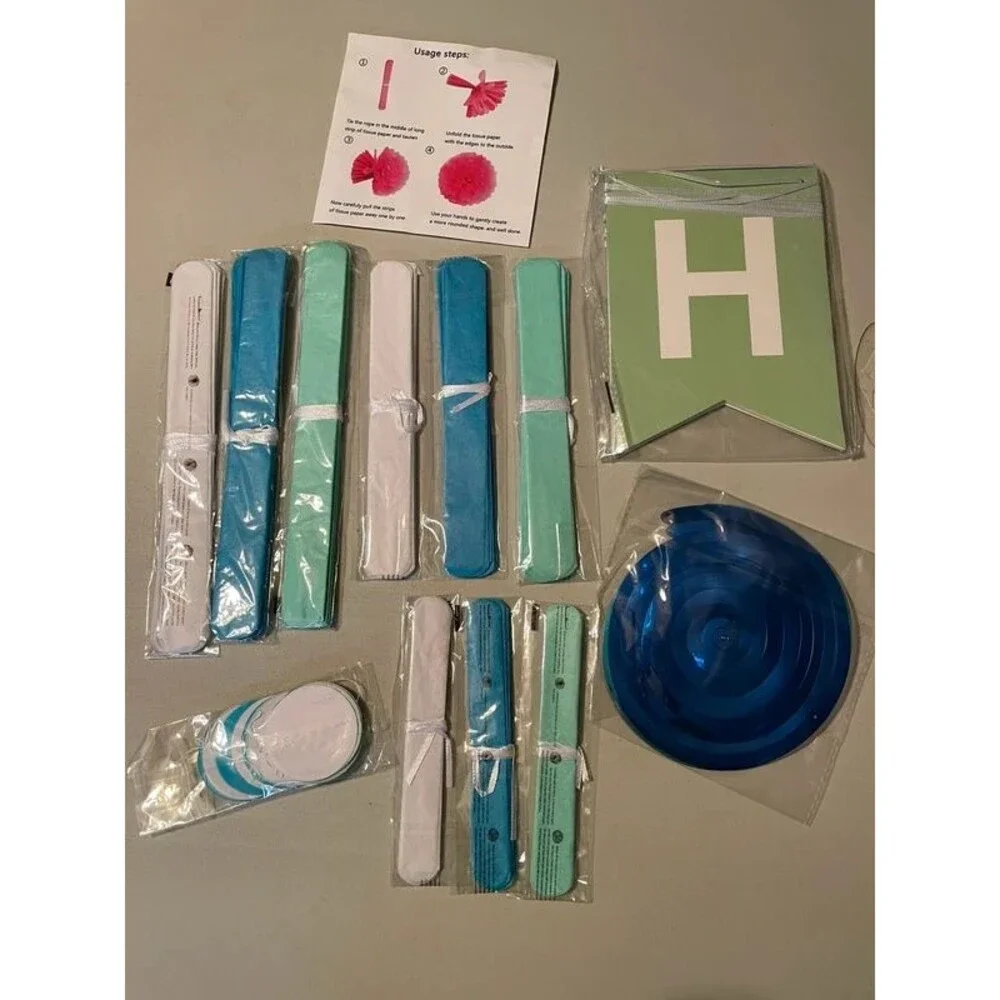 Blue White Mint green Happy Birthday Hanging party decor
